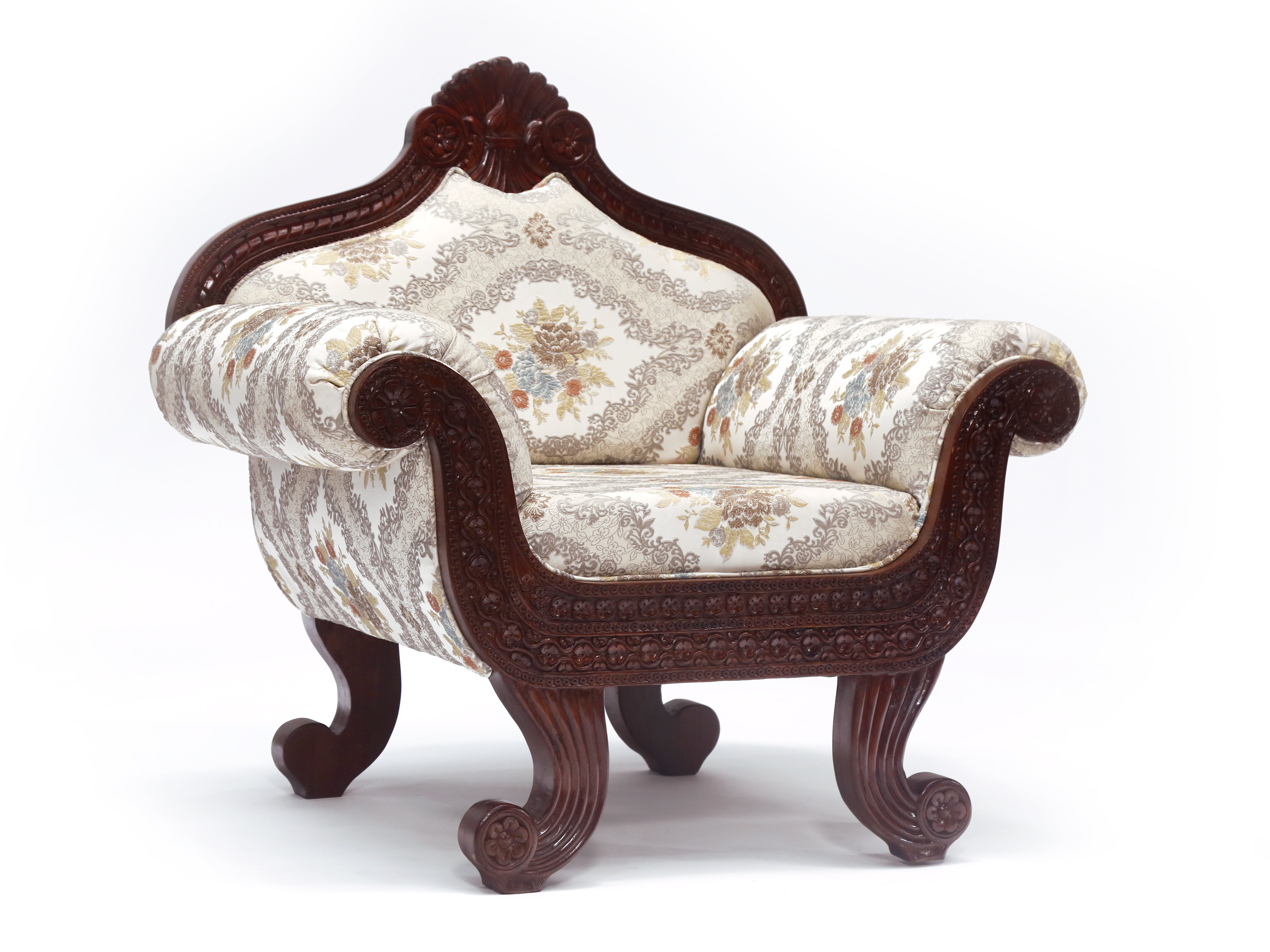 Solid Teak Intricate Carved Single Seater Sofa Sofa