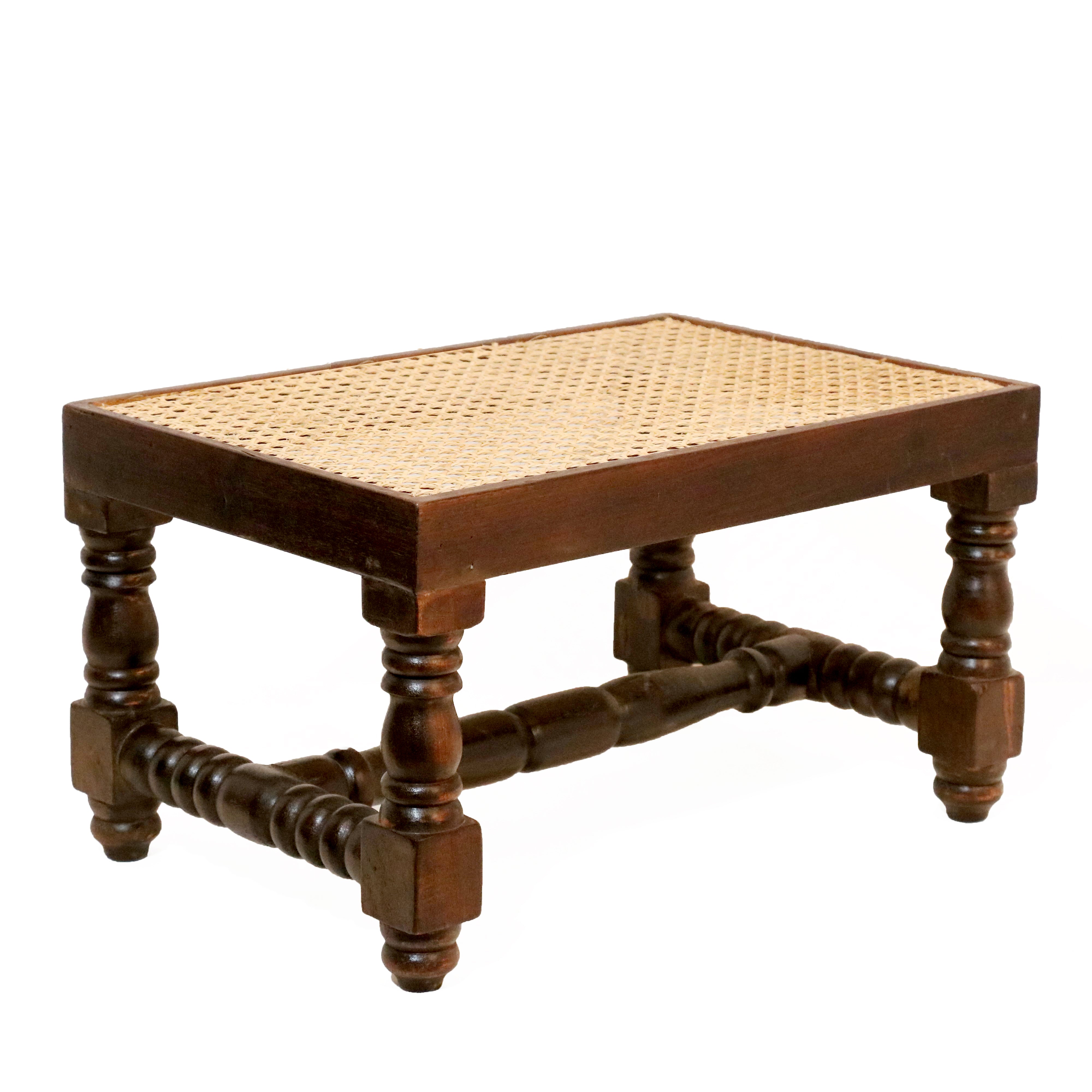 Solid Wooden Intricate Cane Stool Stool