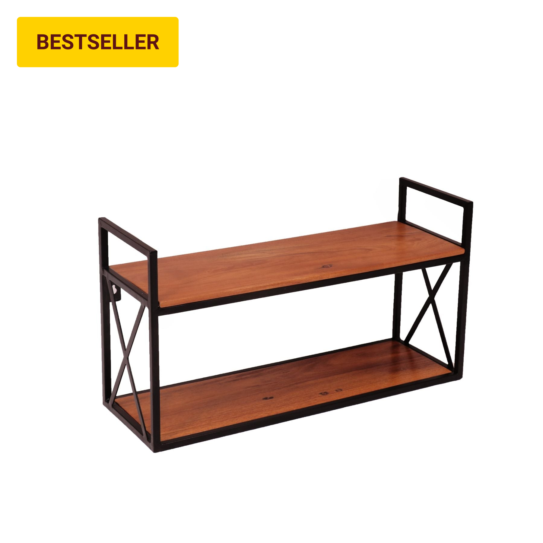 Wooden Wall Rack with Iron Frame Black Rack